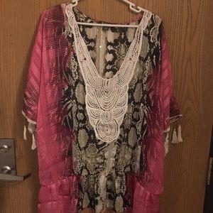 𝅺ROMANS fringe crochet pink tunic 1x(22/24) A-4